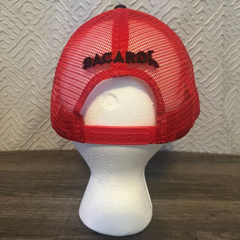 Bacardi Rum Red Black Bat Logo Adjustable Snapback Mesh Trucker Baseball Hat Cap - Picture 5 of 8